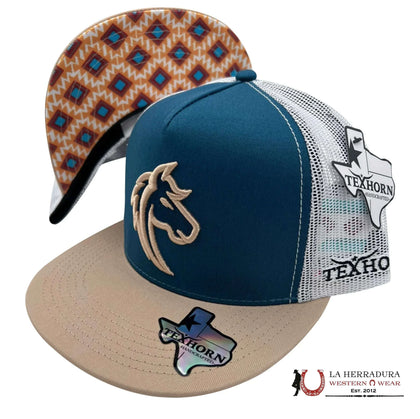 TEXAS HORN CAPS TEAL style 1 TAN