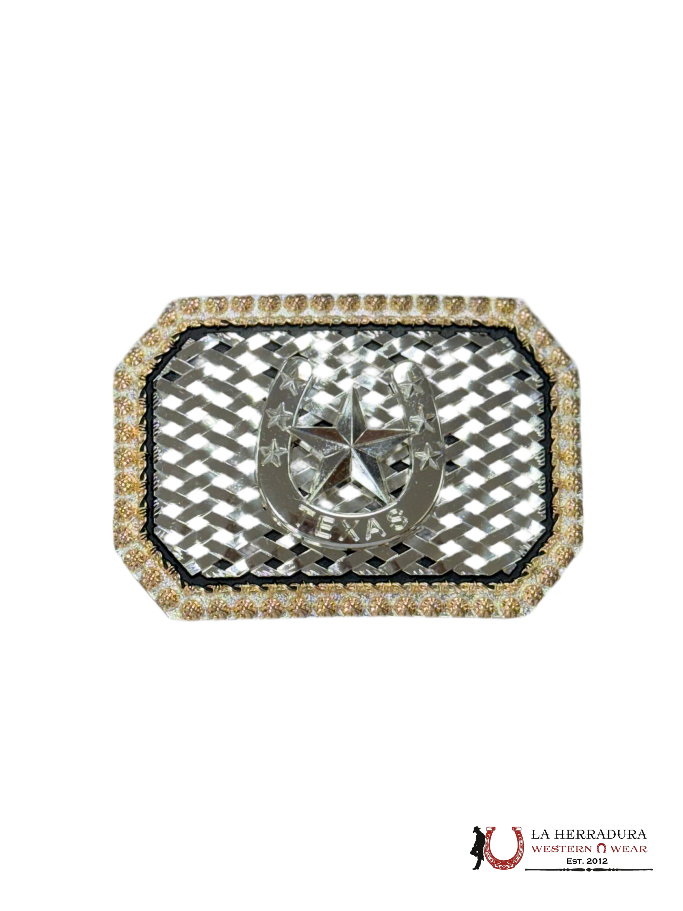 TEXAS HORSE SHOE BLACK AND GOLD DETAILS SQUARE BUCKLE ACCESORIOS