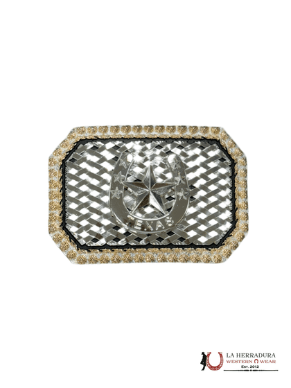 TEXAS HORSE SHOE BLACK AND GOLD DETAILS SQUARE BUCKLE