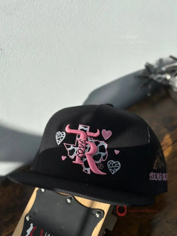 Texas Ranch All Black Cow Print Love Cap Caps Mens Gorras Hombres