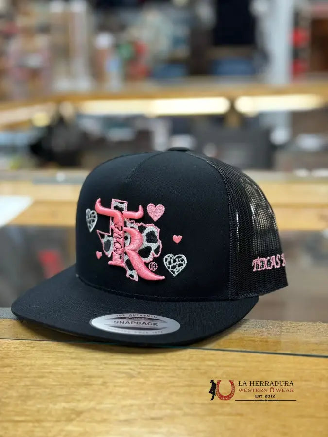 Texas Ranch All Black Cow Print Love Cap Caps Mens Gorras Hombres