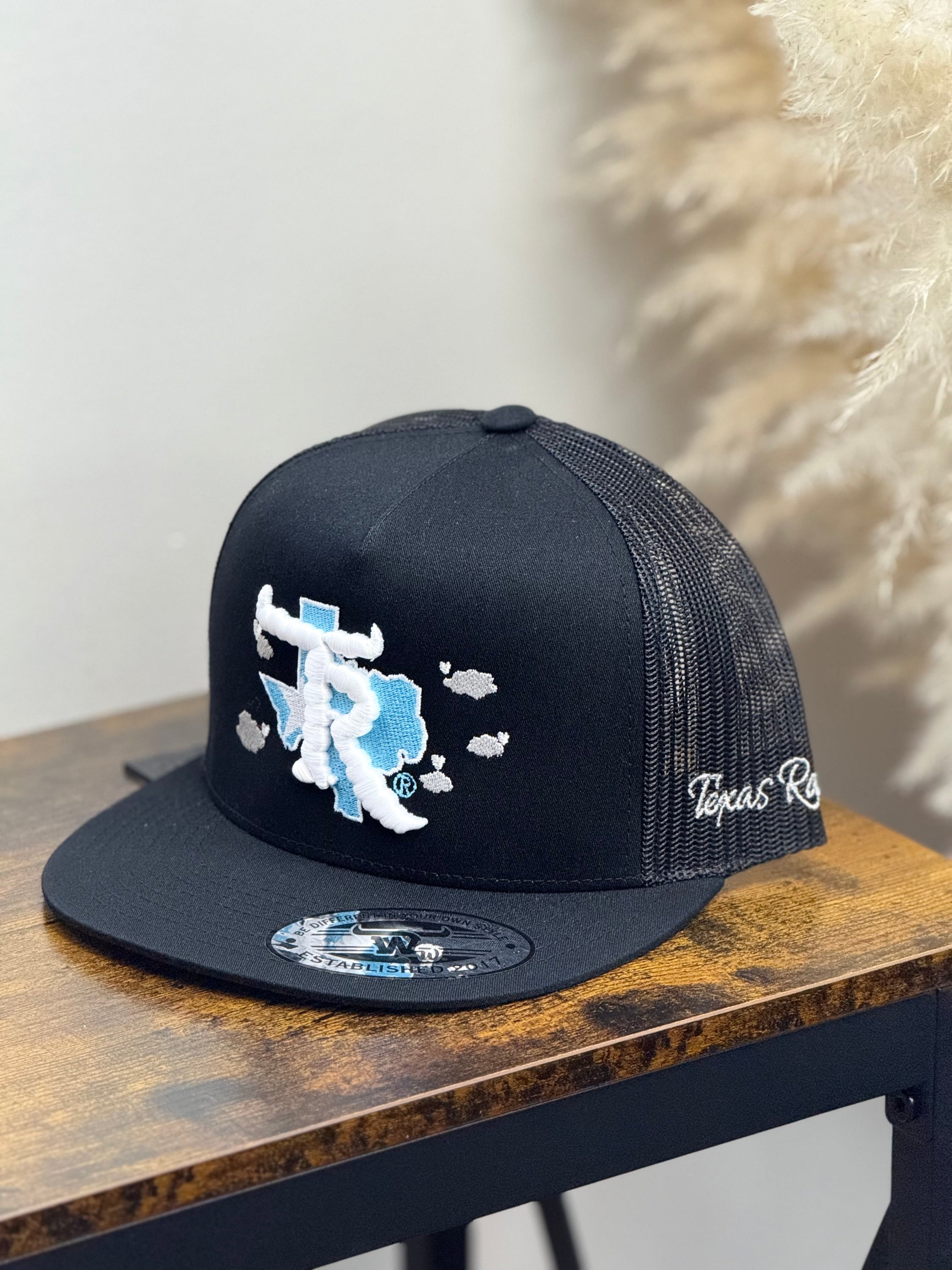 TEXAS RANCH BLACK Style 04 blanco con azul hat CAPS MENS GORRAS HOMBRES