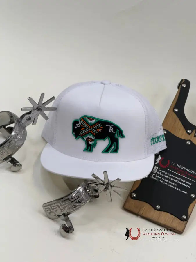 Texas Ranch Bull White With Green/Orange Caps Mens Gorras Hombres