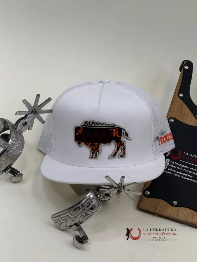 Texas Ranch Bull White With Orange/Burgeoned Caps Mens Gorras Hombres