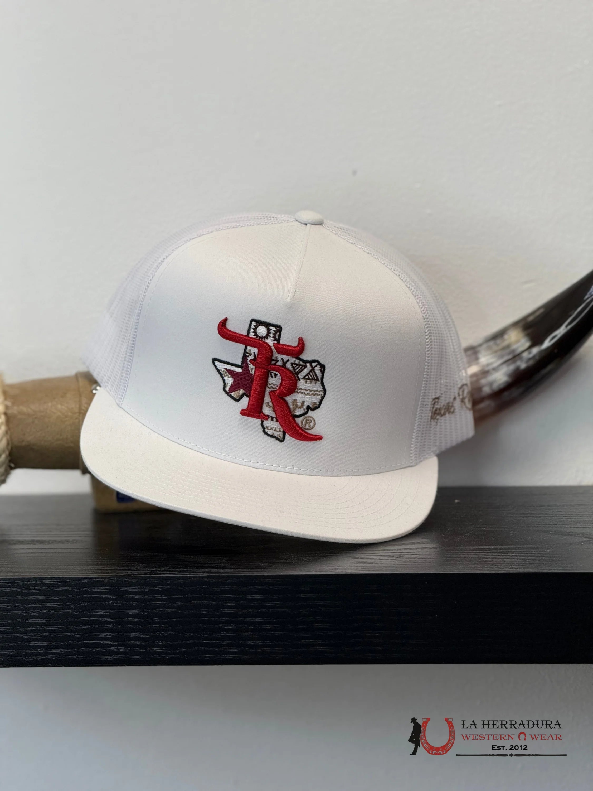 TEXAS RANCH white Style 02 rojo con blanco CAPS MENS GORRAS HOMBRES