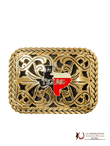TEXAS STATE ALL GOLD BLACK DESIGN SQUARE BUCKLE