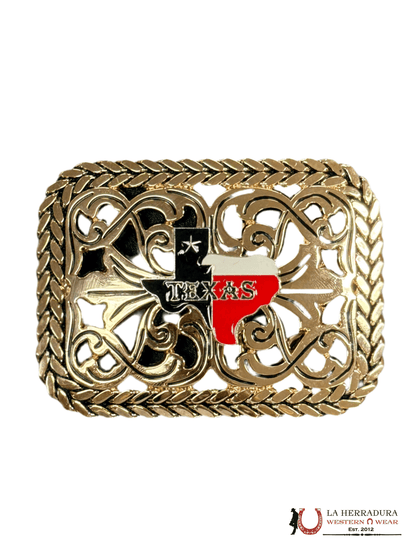 TEXAS STATE FLORAL DESIGN SQUARE BUCKLE