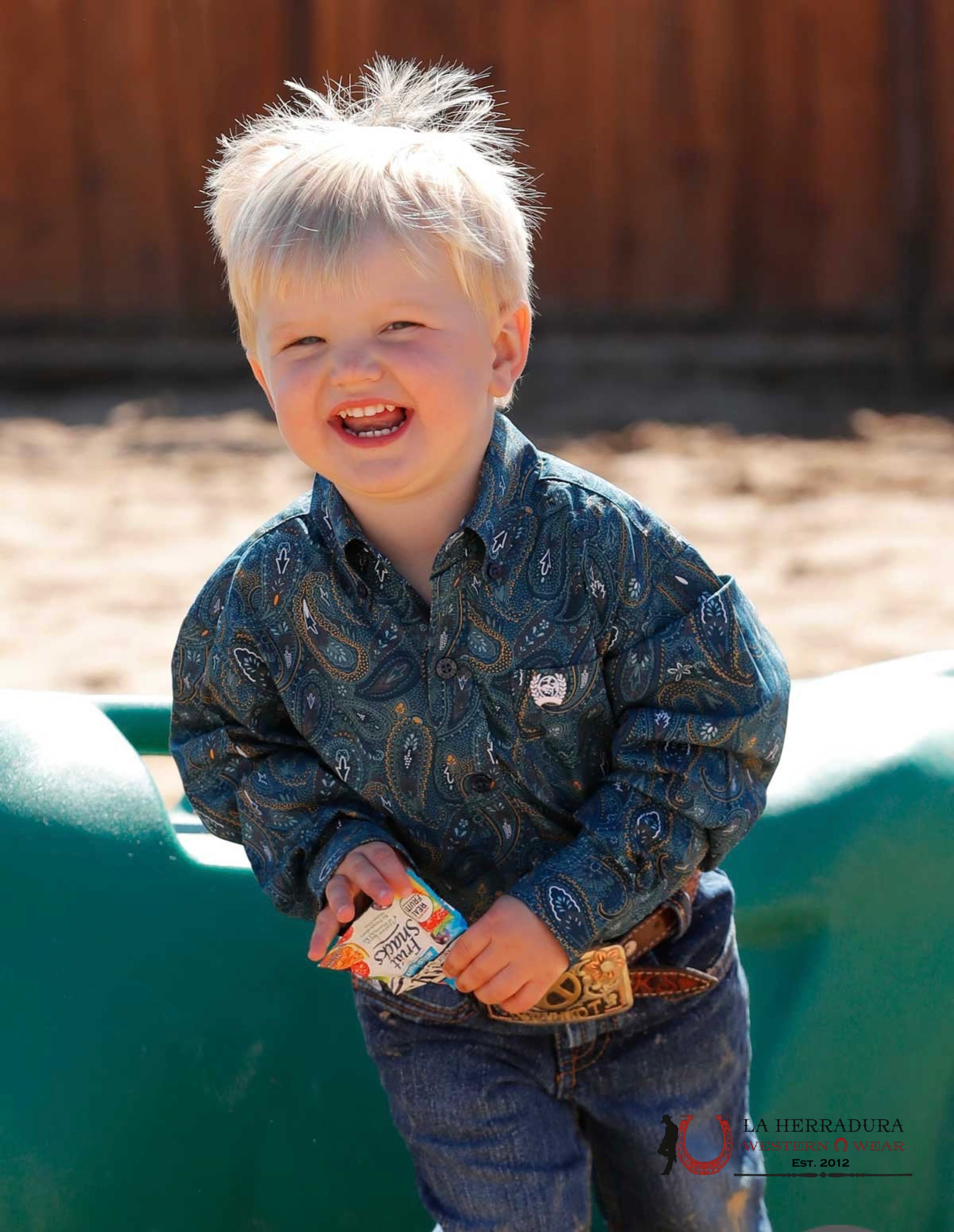 TODDLER PAISLEY PRINT BUTTON DOWN WESTERN SHIRT - BLUE - 1370 NIÑOS