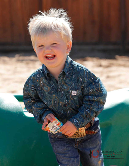 CAMISA VAQUERA DE BOTONES CON ESTAMPADO PAISLEY PARA NIÑO PEQUEÑO - AZUL - MTW7061370