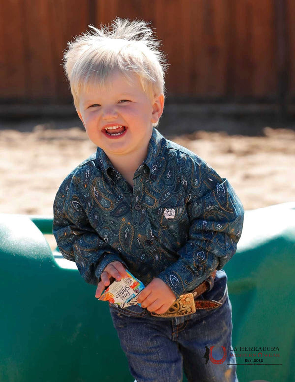 TODDLER PAISLEY PRINT BUTTON DOWN WESTERN SHIRT - BLUE - MTW7061370
