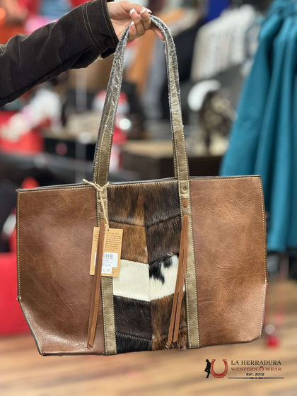 BOLSO DE HOMBRO DE CUERO MARRÓN CLARO TONY LAMA CON OCULTAMIENTO DE PIEL DE VACA