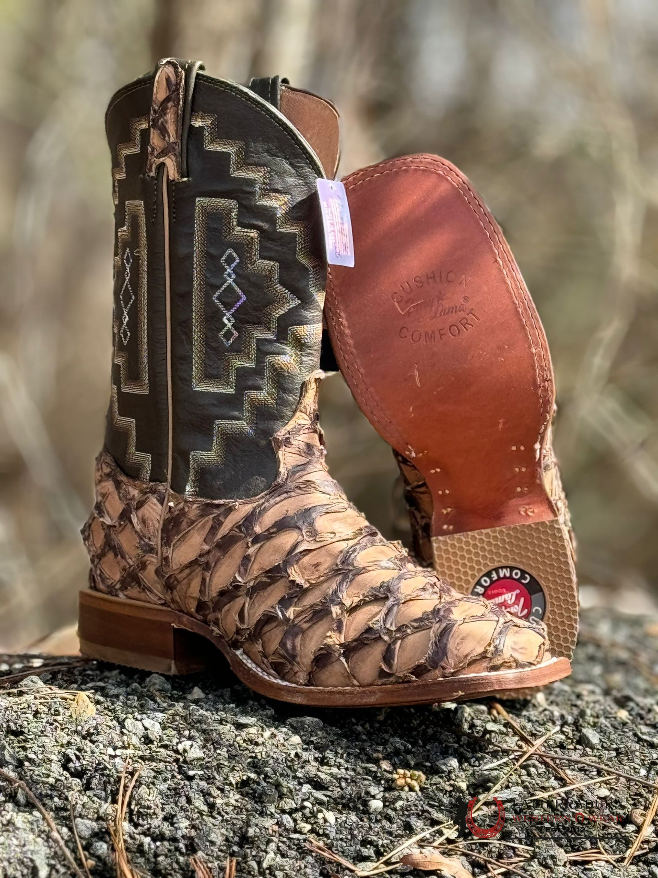 Tony Lama Leviathan Chocolate Pirarucu Square Toe Botas Hombres