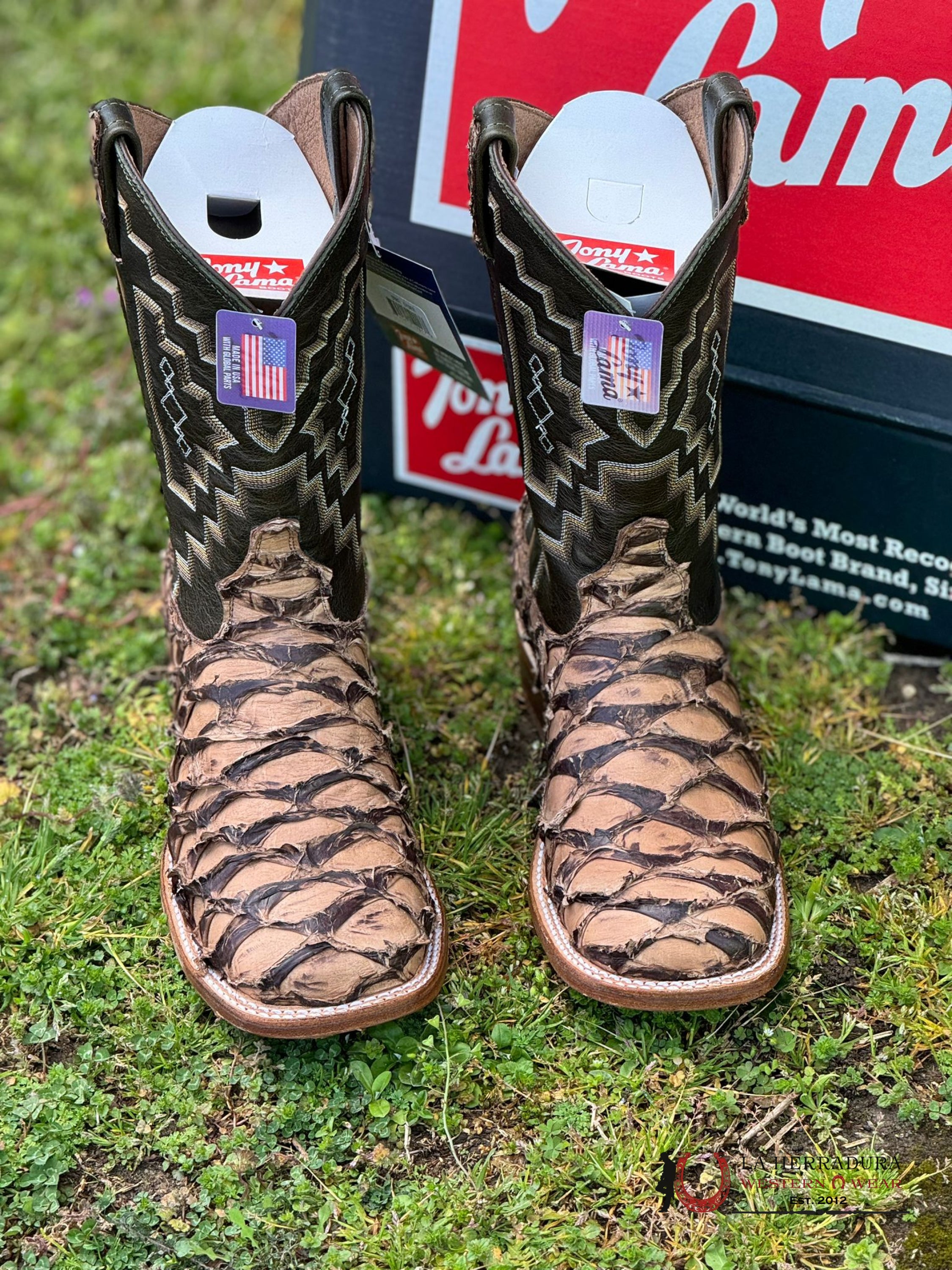 Tony Lama Leviathan Chocolate Pirarucu Square Toe Botas Hombres