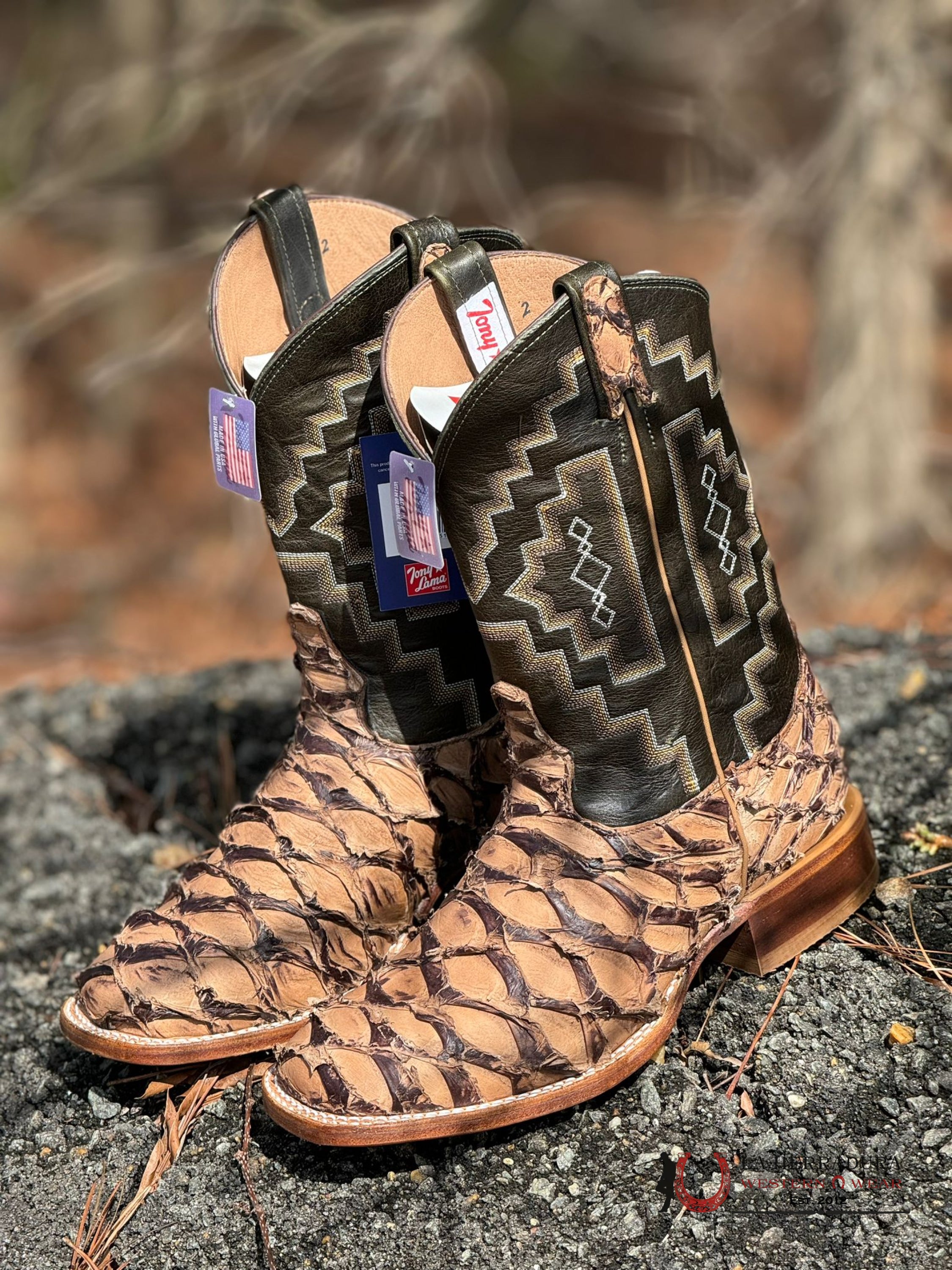 Tony Lama Leviathan Chocolate Pirarucu Square Toe Botas Hombres