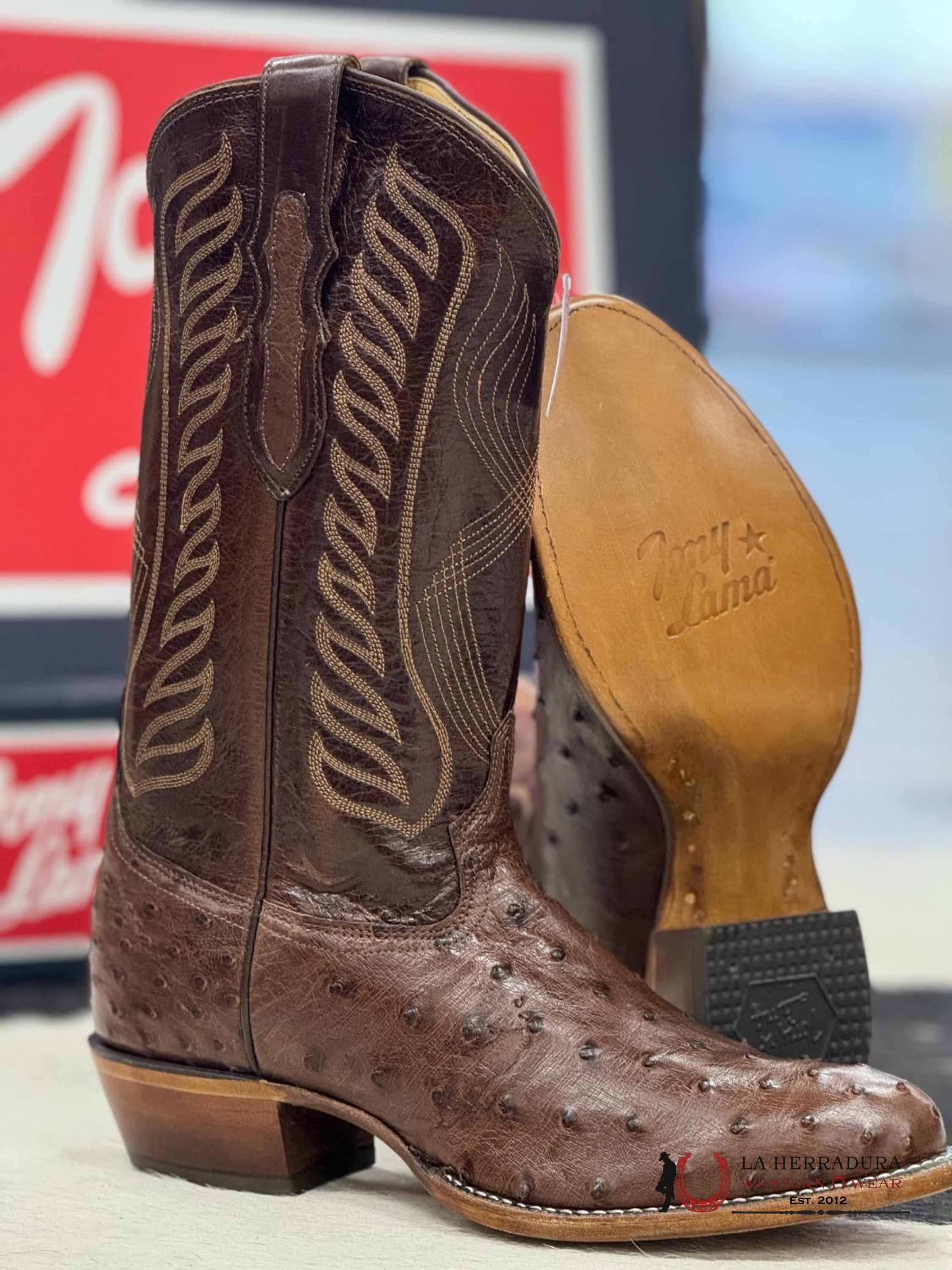 Tony Lama Mccandles Chocolate Brown Full Quill Ostrich Botas Hombres