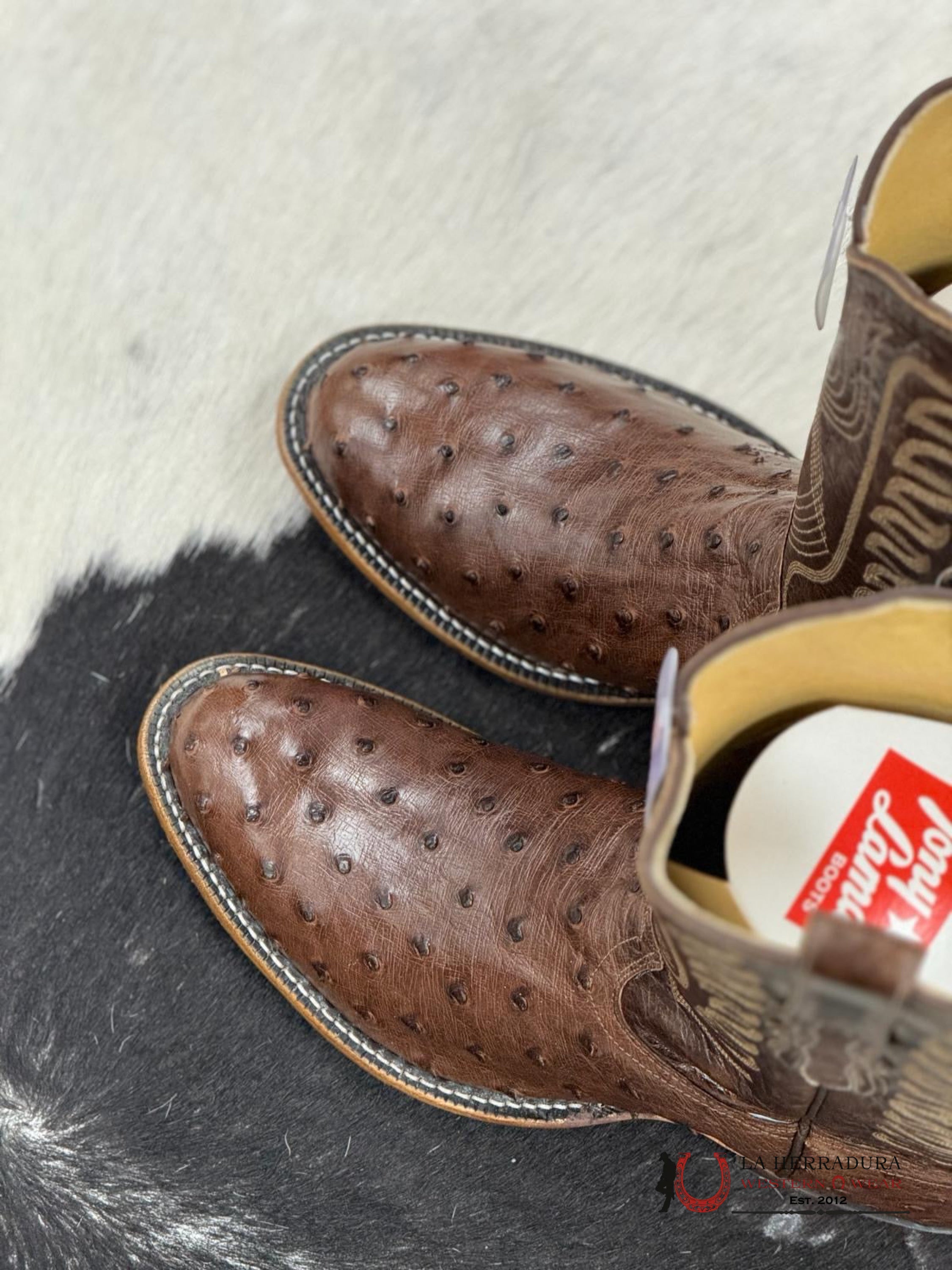 Tony Lama Mccandles Chocolate Brown Full Quill Ostrich Botas Hombres