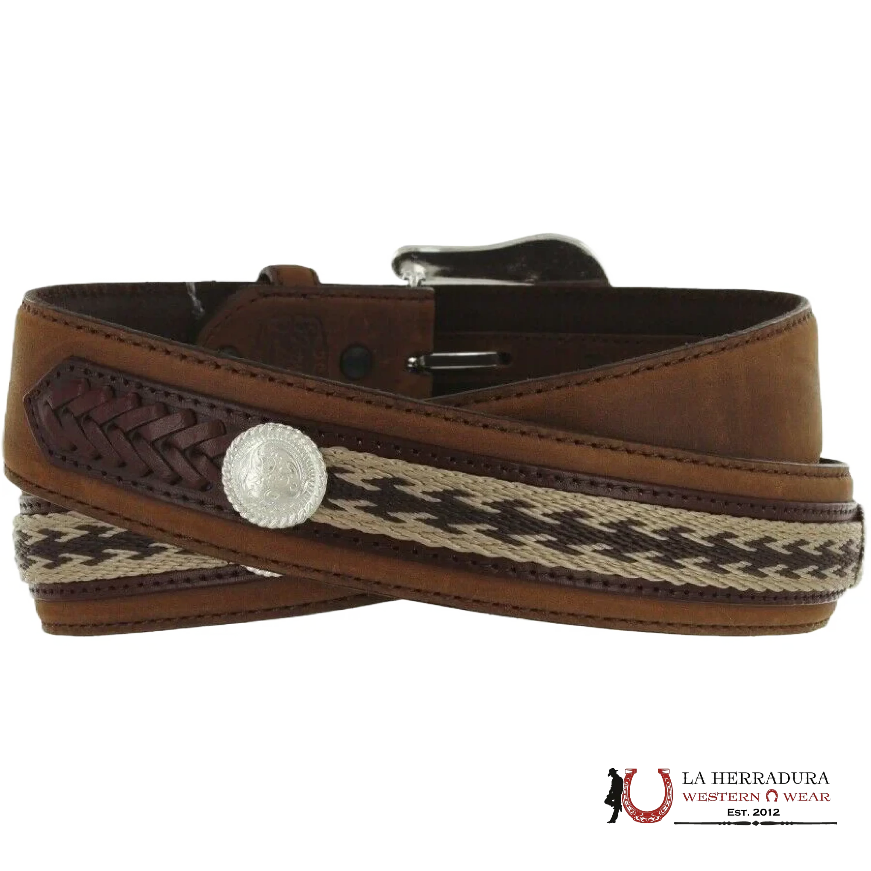 Tony Lama Mens Belt Brown with Silver Detailing- 7239L CINTURONES HOMBRES