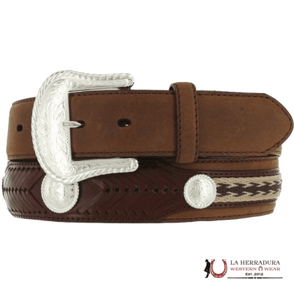 Cinturón Tony Lama para hombre, marrón con detalles en plateado - 7239L