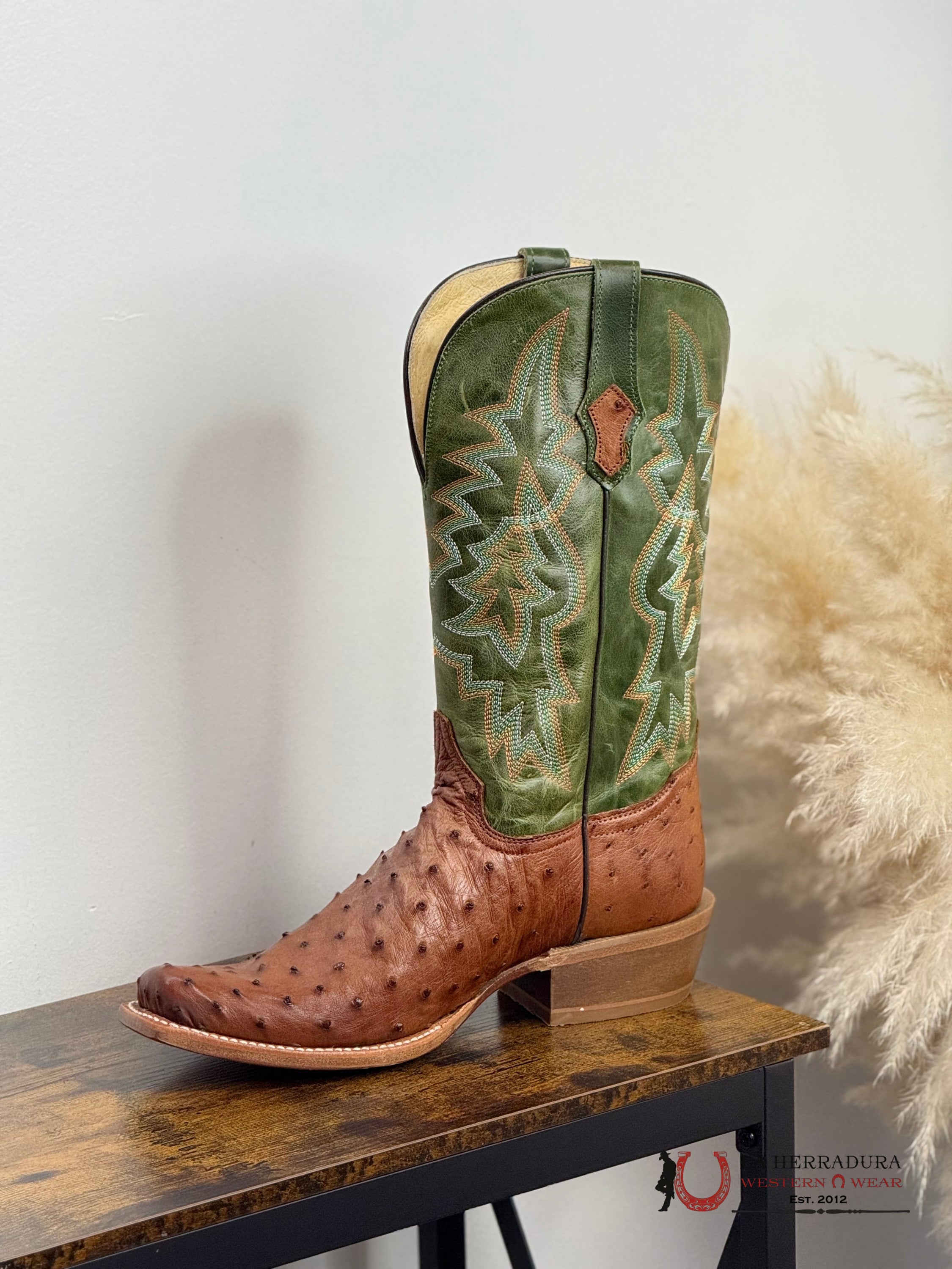 TONY LAMA RYLEN BRANDY FULL QUILL OSTRICH #SA8268 BOTAS HOMBRES