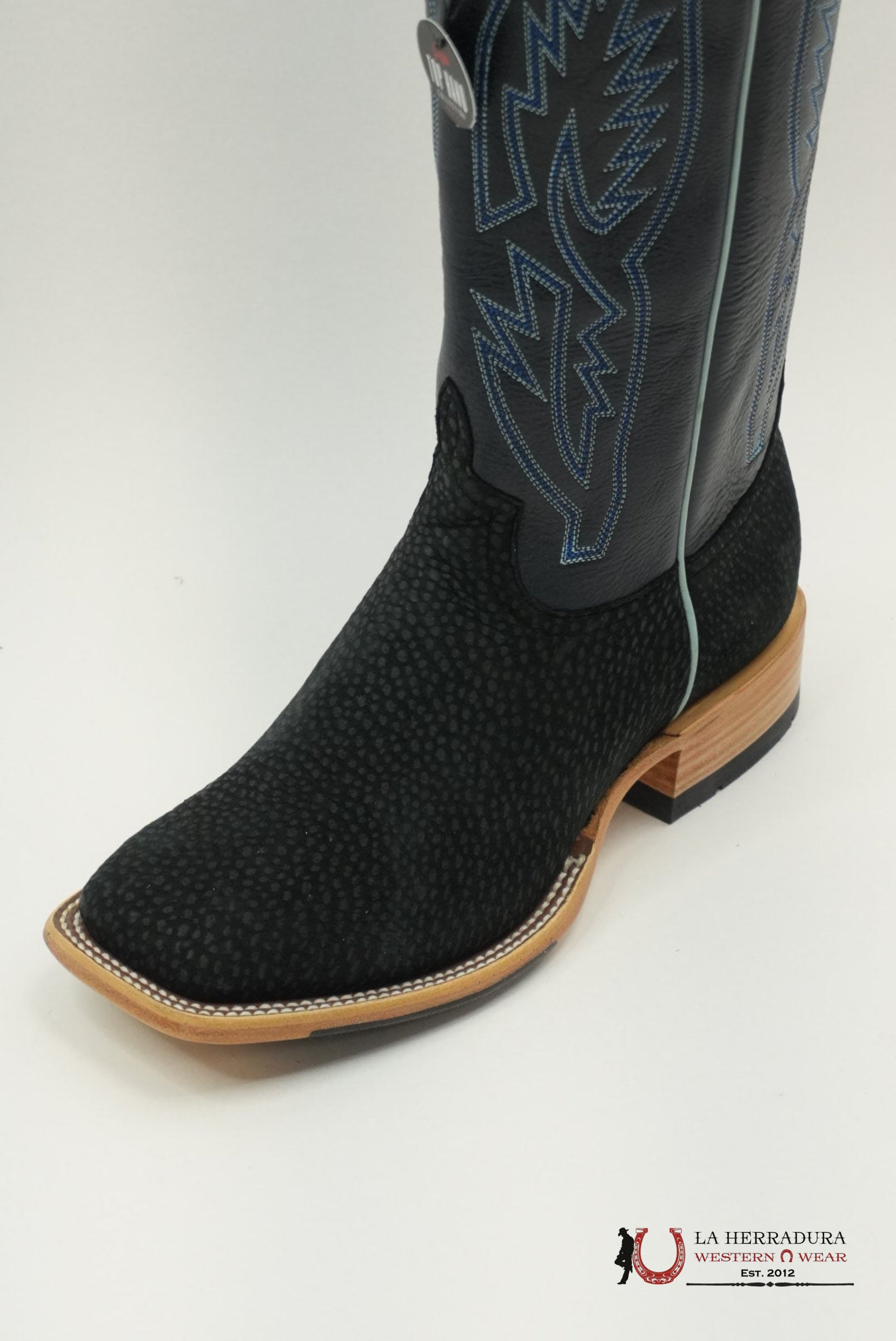 TOP HAND COLLECTION MEN BOOTS BLACK CARPINCHO BLUE TUBE STITCHING SQUARE TOE HP8084 BOTAS HOMBRES