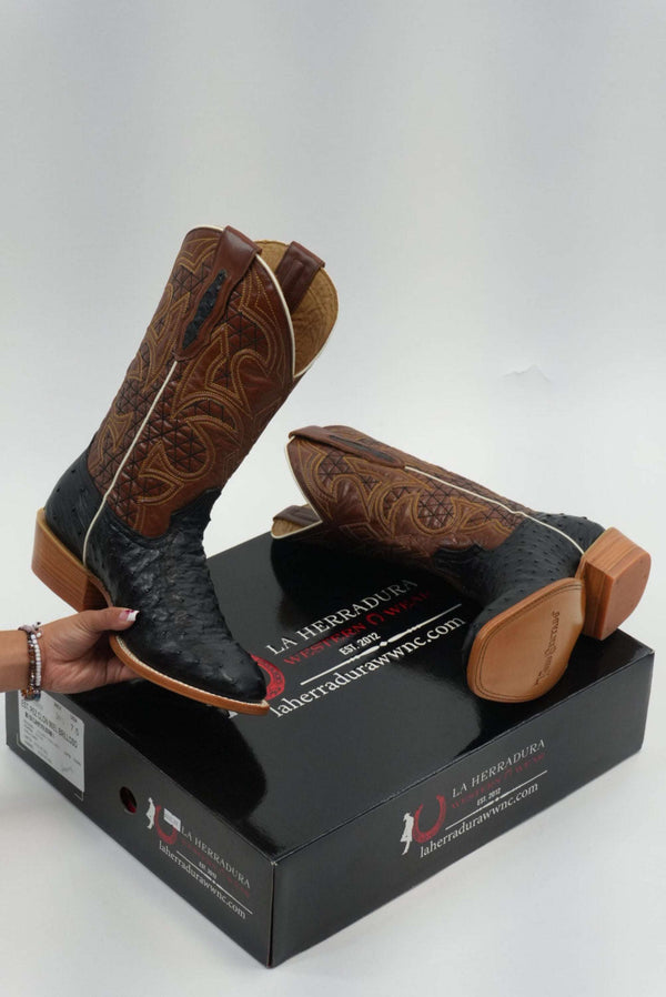 TORO SENTADO HOMBRE AVESTRUZ NEGRO/CABRA PULL UP SUELA DE CUERO