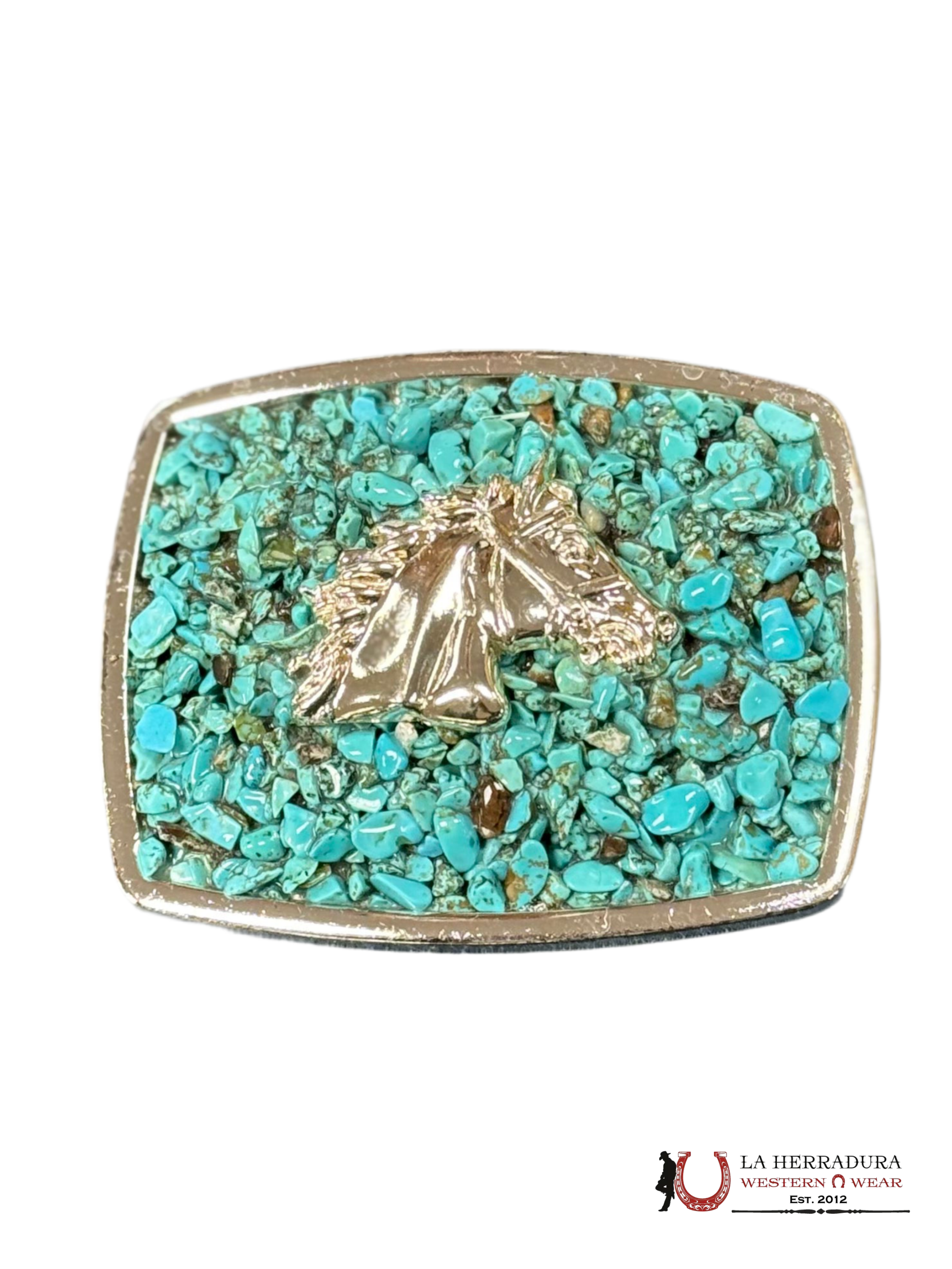TURQUOISE STONE SILVER HORSE SQUARE BUCKLE ACCESORIOS