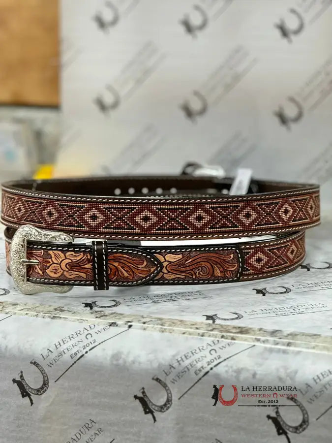 Twisted X Hand Tooled Brown Beaded Belt Cinturones Hombres