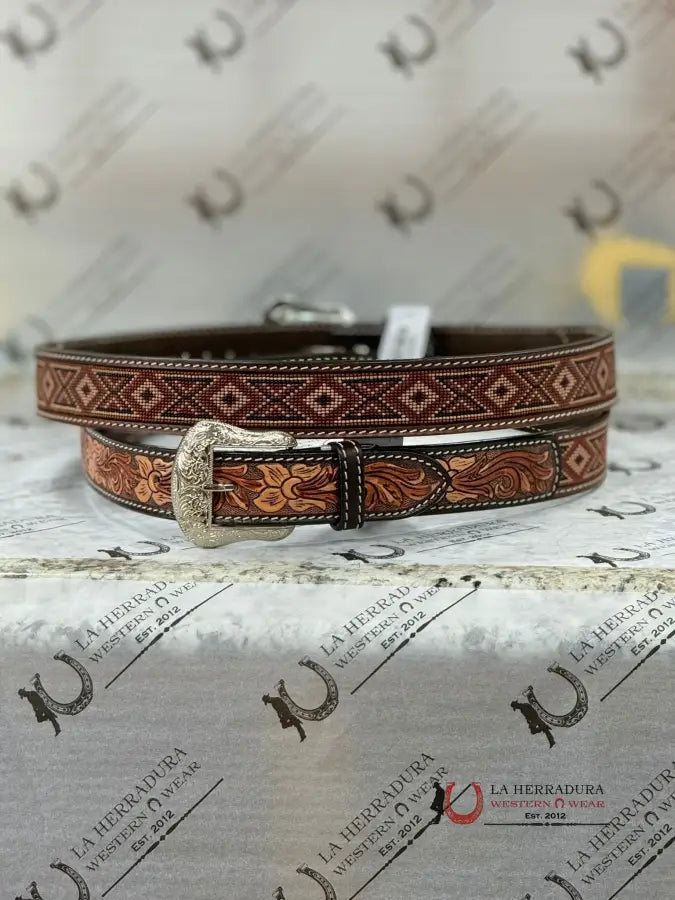 Twisted X Hand Tooled Brown Beaded Belt Cinturones Hombres