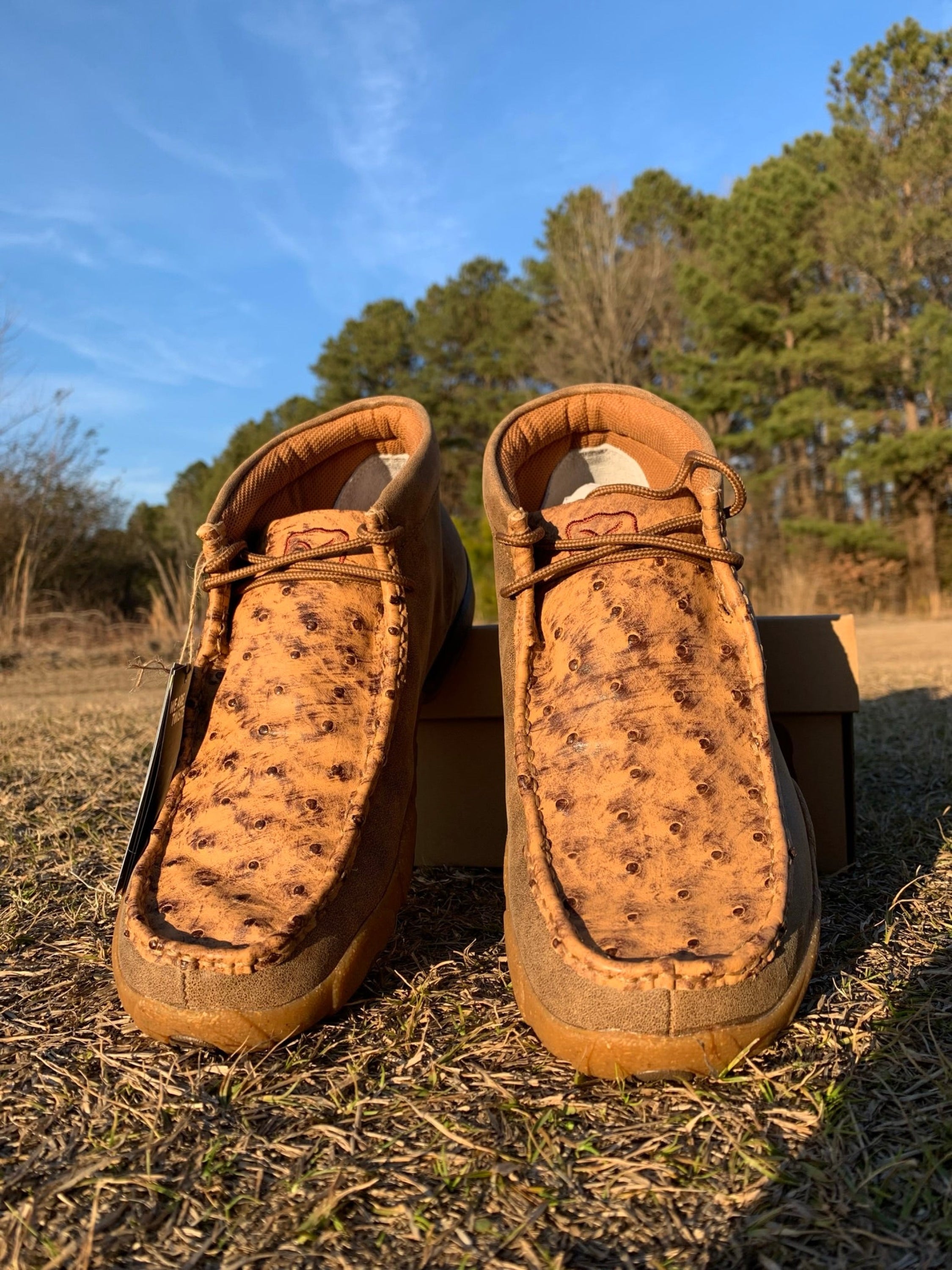 Twisted X Mens Chukka Driving Moc Bomber & Tan Ostrich Casual Shoes Zapatos Hombres