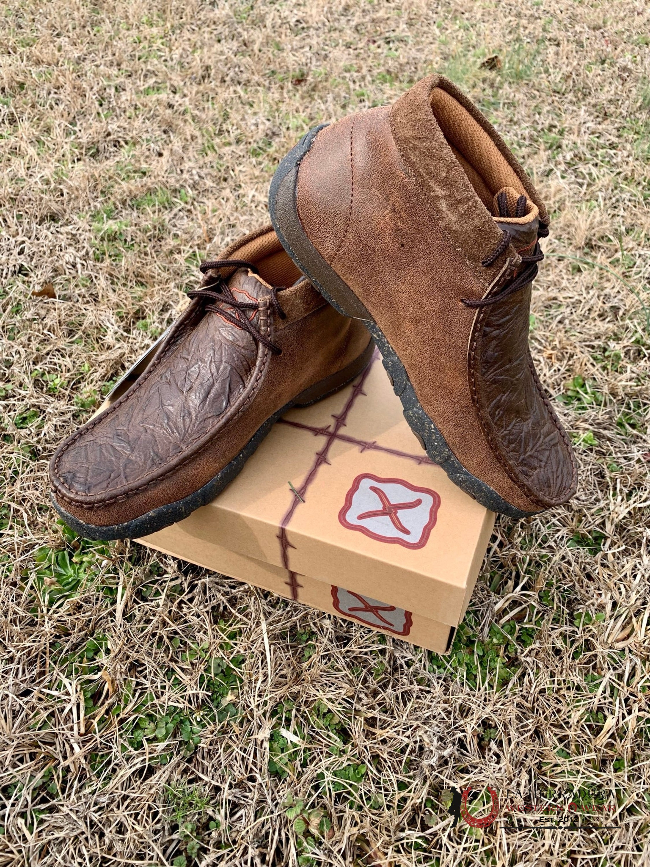 Twisted X Mens Chukka Driving Moc Chocolate & Elephant Casual Shoe Zapatos Hombres