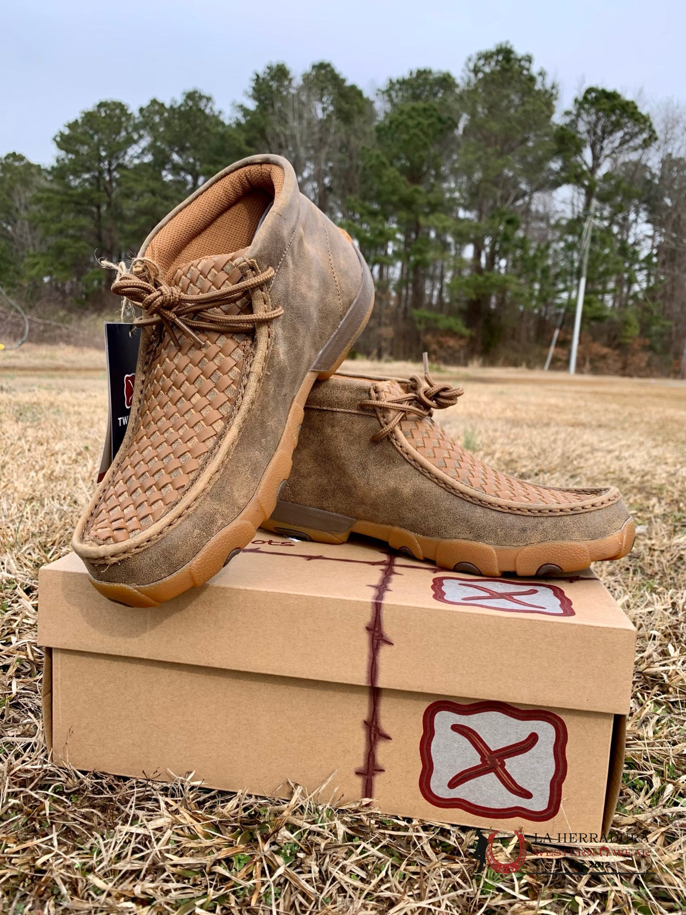 Twisted X Mens Driving Moc Bomber/Tan Tejido Casual Shoe Zapatos Hombres