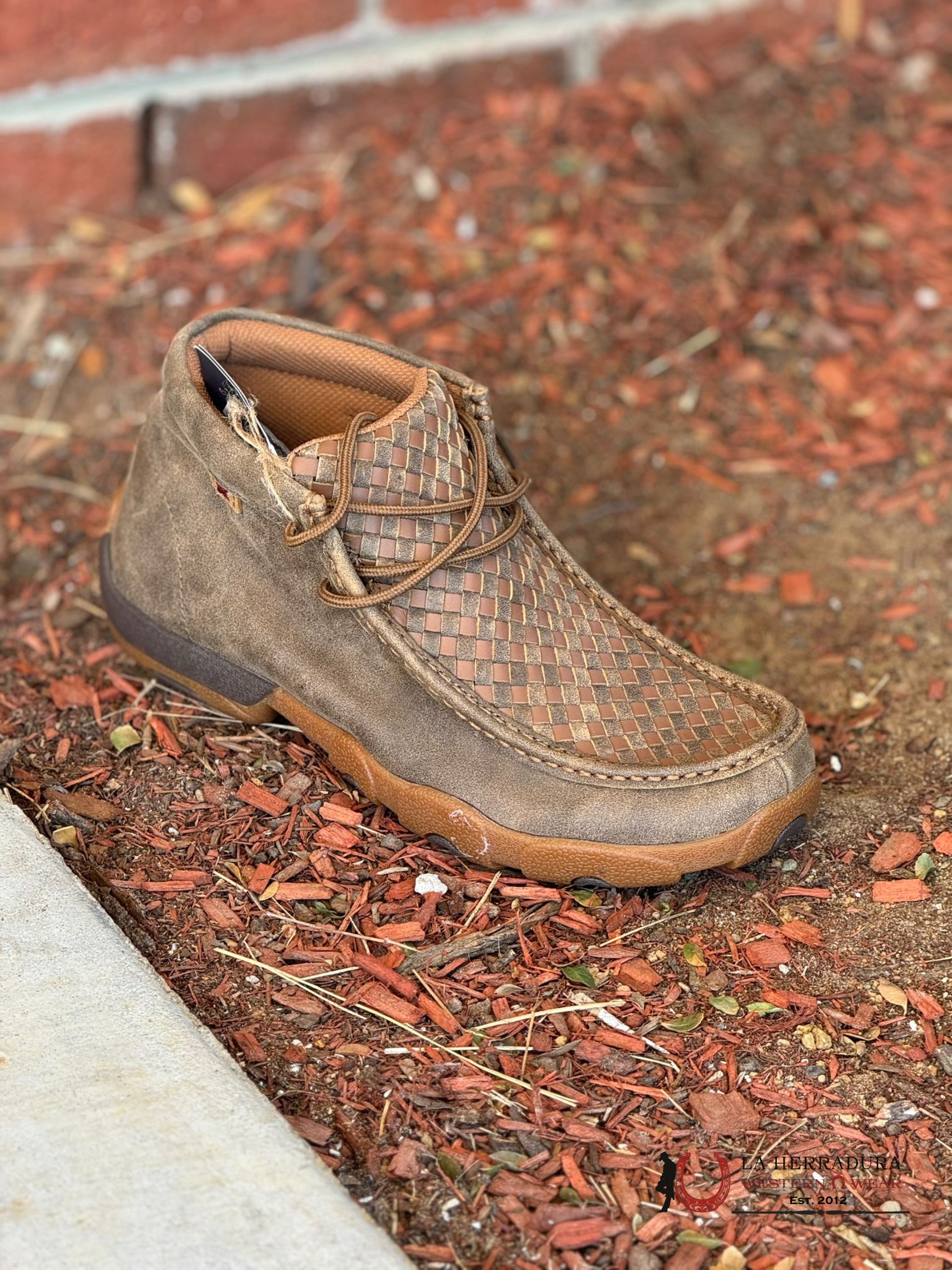 Twisted X Mens Driving Moc Bomber/Tan Tejido Casual Shoe Zapatos Hombres