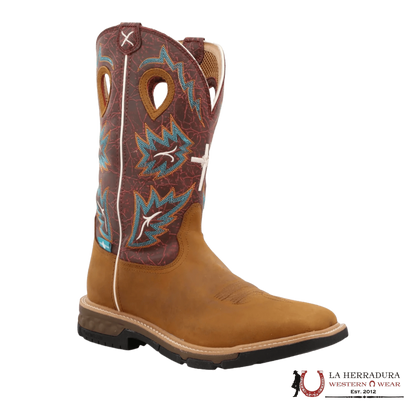 BOTAS DE TRABAJO PARA HOMBRE TWISTED X COLOR CANELA Y BURDEOS MXBW005