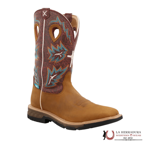 TWISTED X MENS WORK BOOTS TAN & BURGUNDY MXBW005