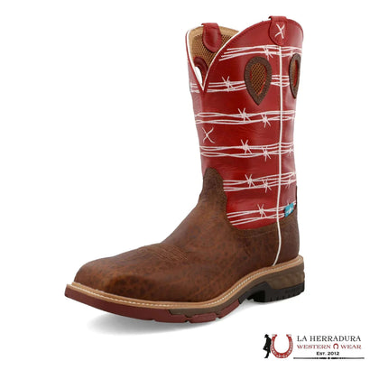 BOTAS DE TRABAJO PARA HOMBRE TWISTED X WESTERN WORK NANO TOE DISTRESSED SADDLE & RUBY MXBNW01