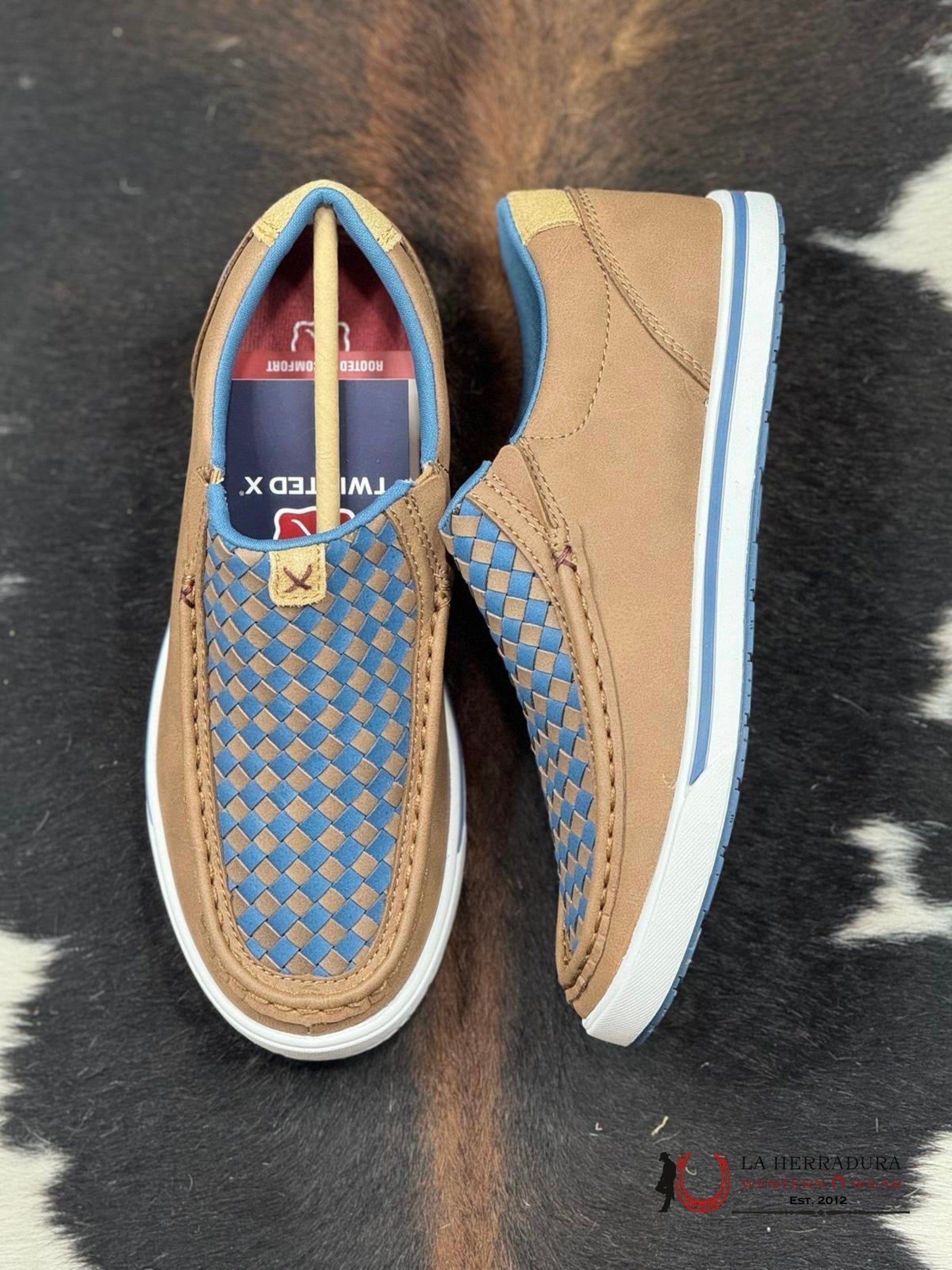 Twisted X Womens Slip On Kicks Toasted Coconut & Blue Steel Casual Shoe Zapatos Mujeres