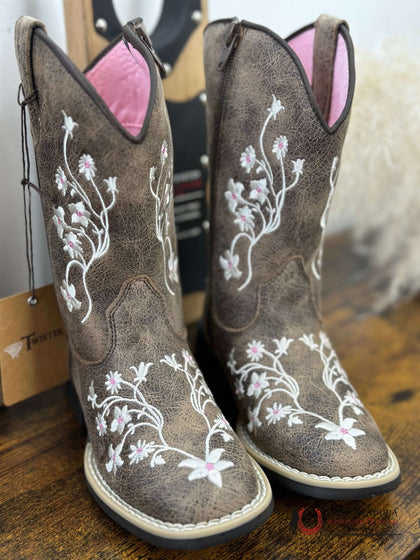 TWISTER KIDS ‘LILY’ BROWN PINK/ WHITE FLORAL EMBROIDERY 4460037230