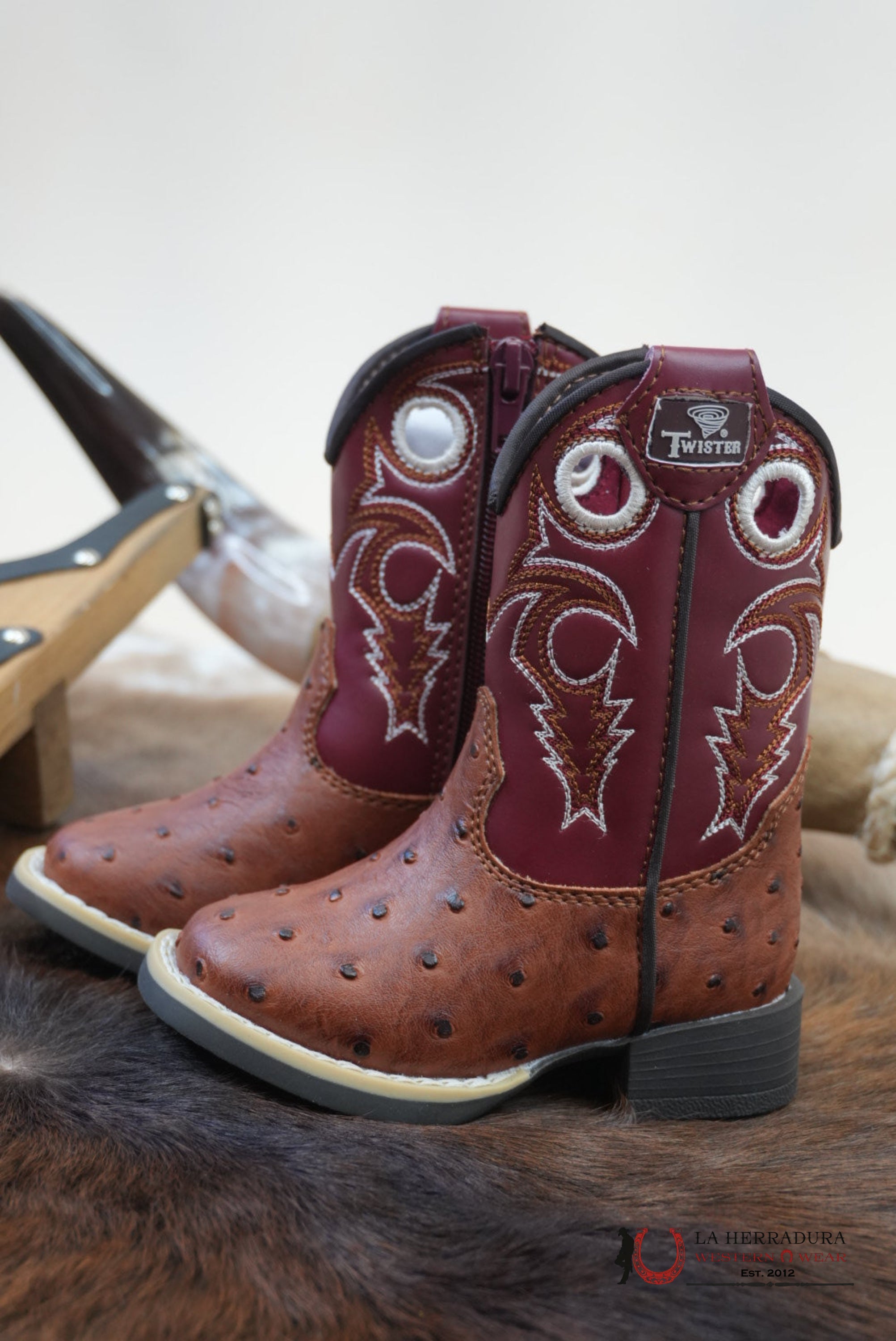Twister Luca Ostrich Brown Boy Boot With Stiching - 0004 NIÑOS