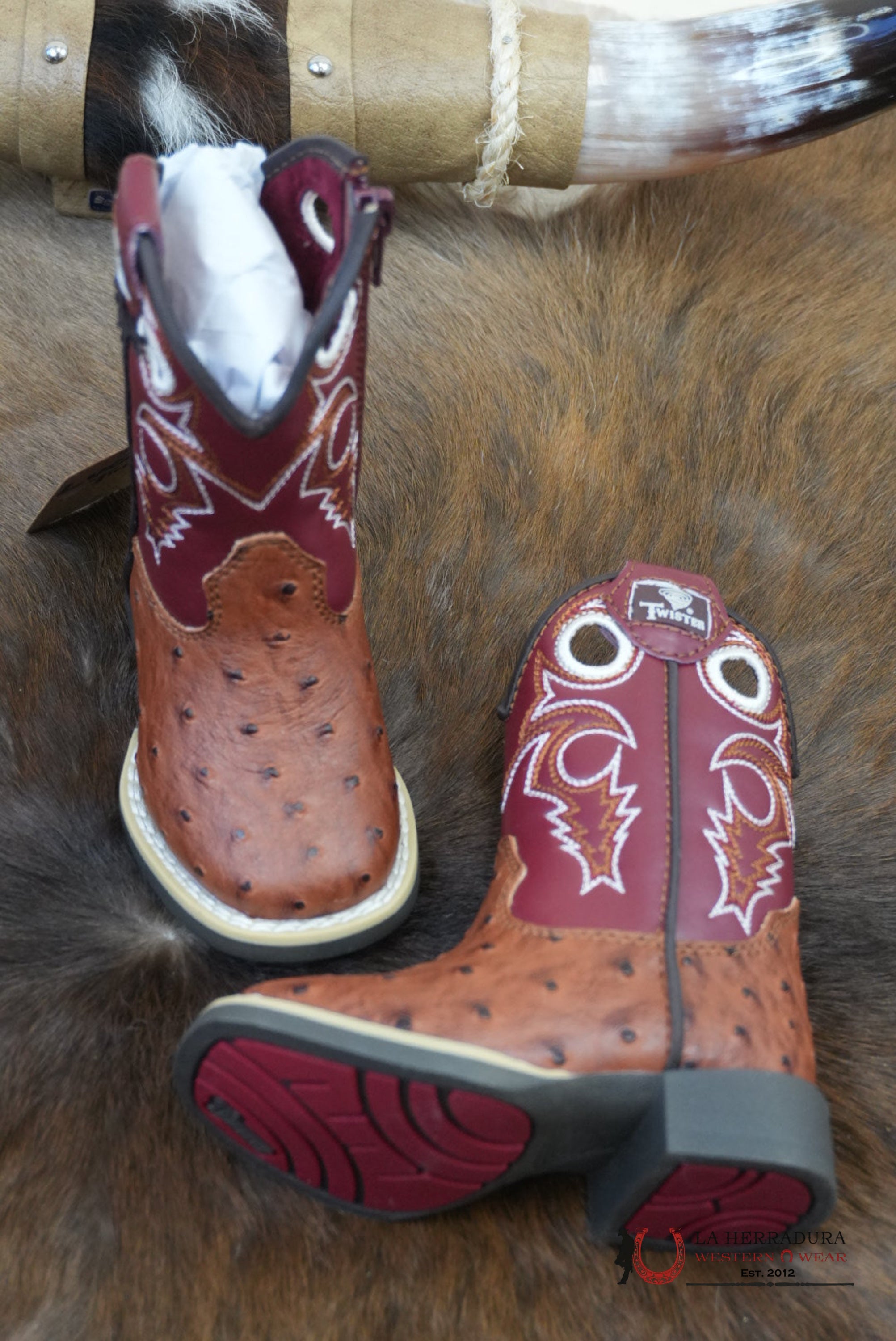 Twister Luca Ostrich Brown Boy Boot With Stiching - 0004 NIÑOS