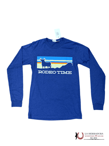 UNISEX RODEO TIME TSHIRT - COOL BLUE BULL SUNSHINE LONG SLEEVE