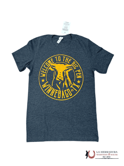 UNISEX RODEO TIME TSHIRT - GREY ORANGE WINNEBAGO BIG PEN