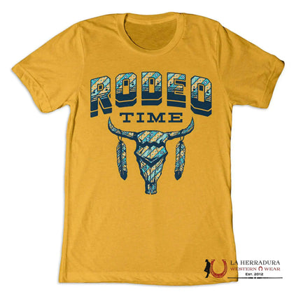 UNISEX RODEO TIME TSHIRT - YELLOW BLUE AZTEC BULL