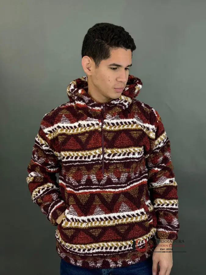 Unisex Wrangler Ls Quarter Zip Red Aztec Pullover:medieval Ropa Hombres