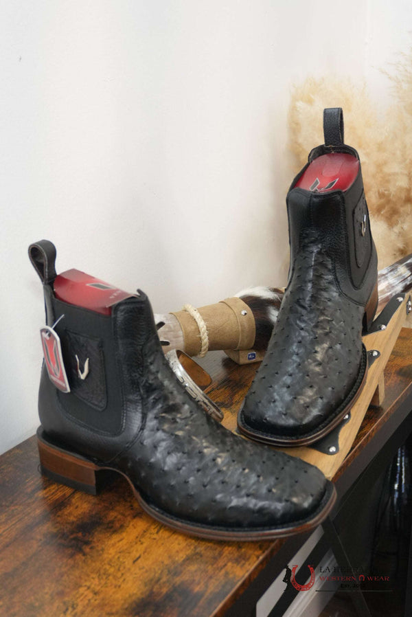 BOTA CORTA VESTIGIUM AVESTRUZ NEGRO EXÓTICO PUNTA CUADRADA -782B0305