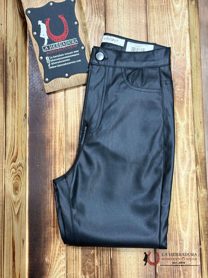 PANTALONES VAQUEROS DE CUERO NEGRO LLAMATIVO CON BAJO ACAMPANADO