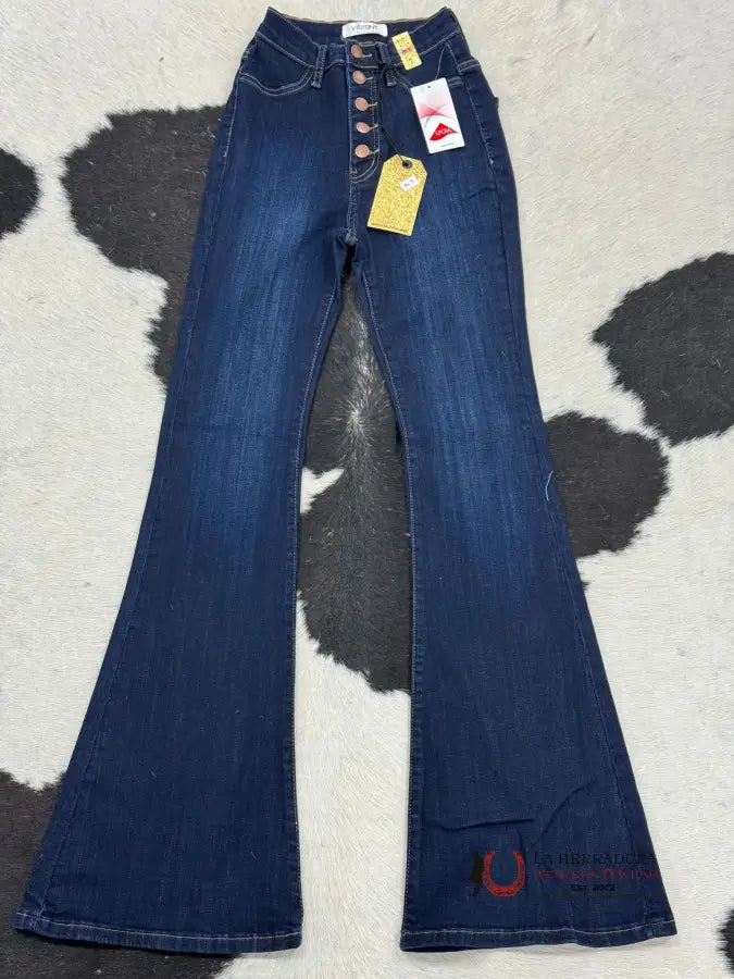 Vibrant Dark Blue Buttoned Trouser Rock&Roll Jeans Women