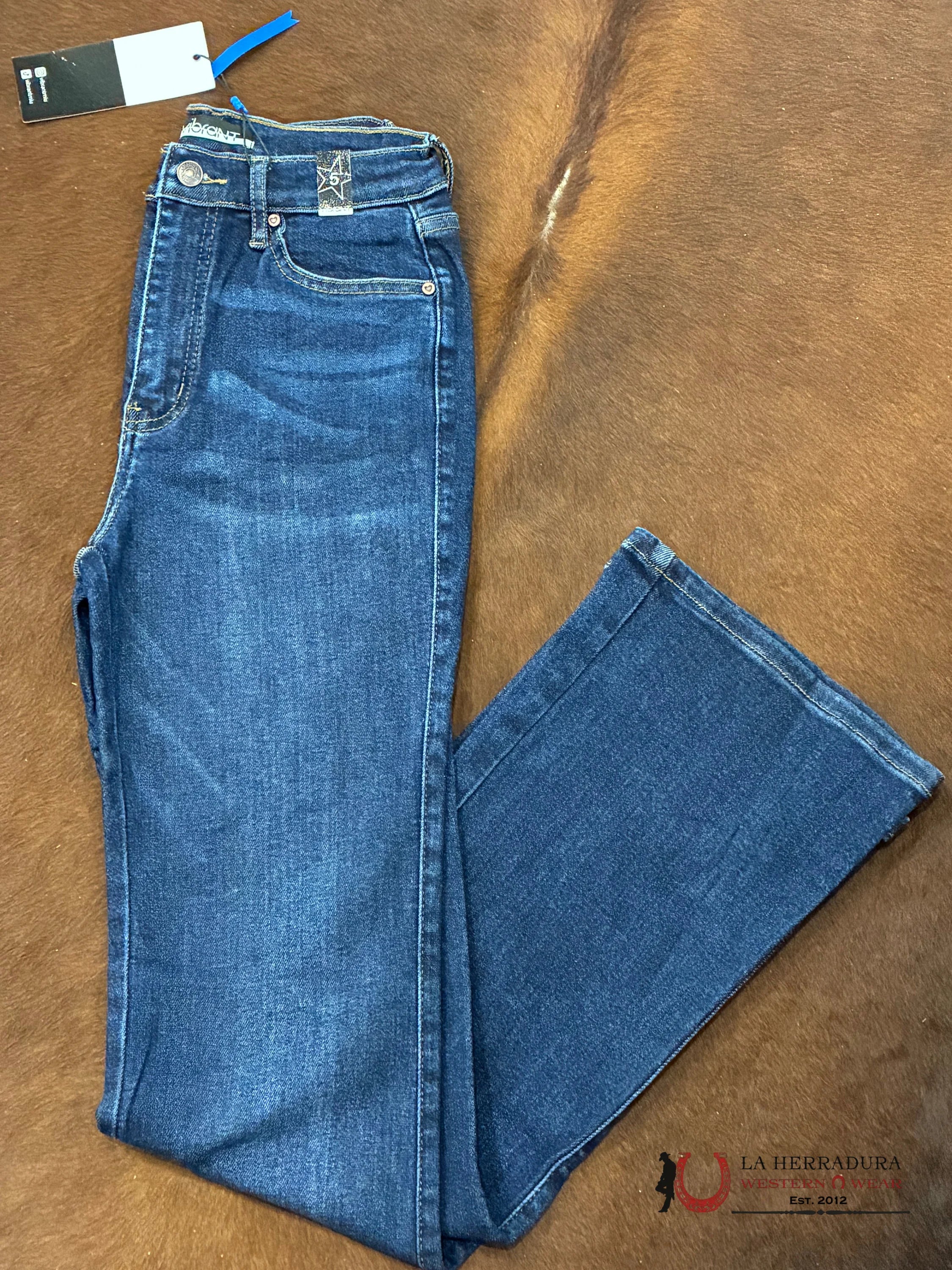 VIBRANT DARK WASH FLARE ROCK&ROLL JEANS WOMEN