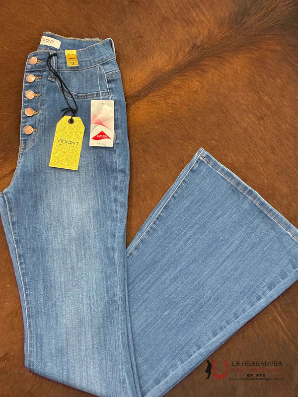 VIBRANT LIGHT WASH FLARE JEANS 5 BUTTONS