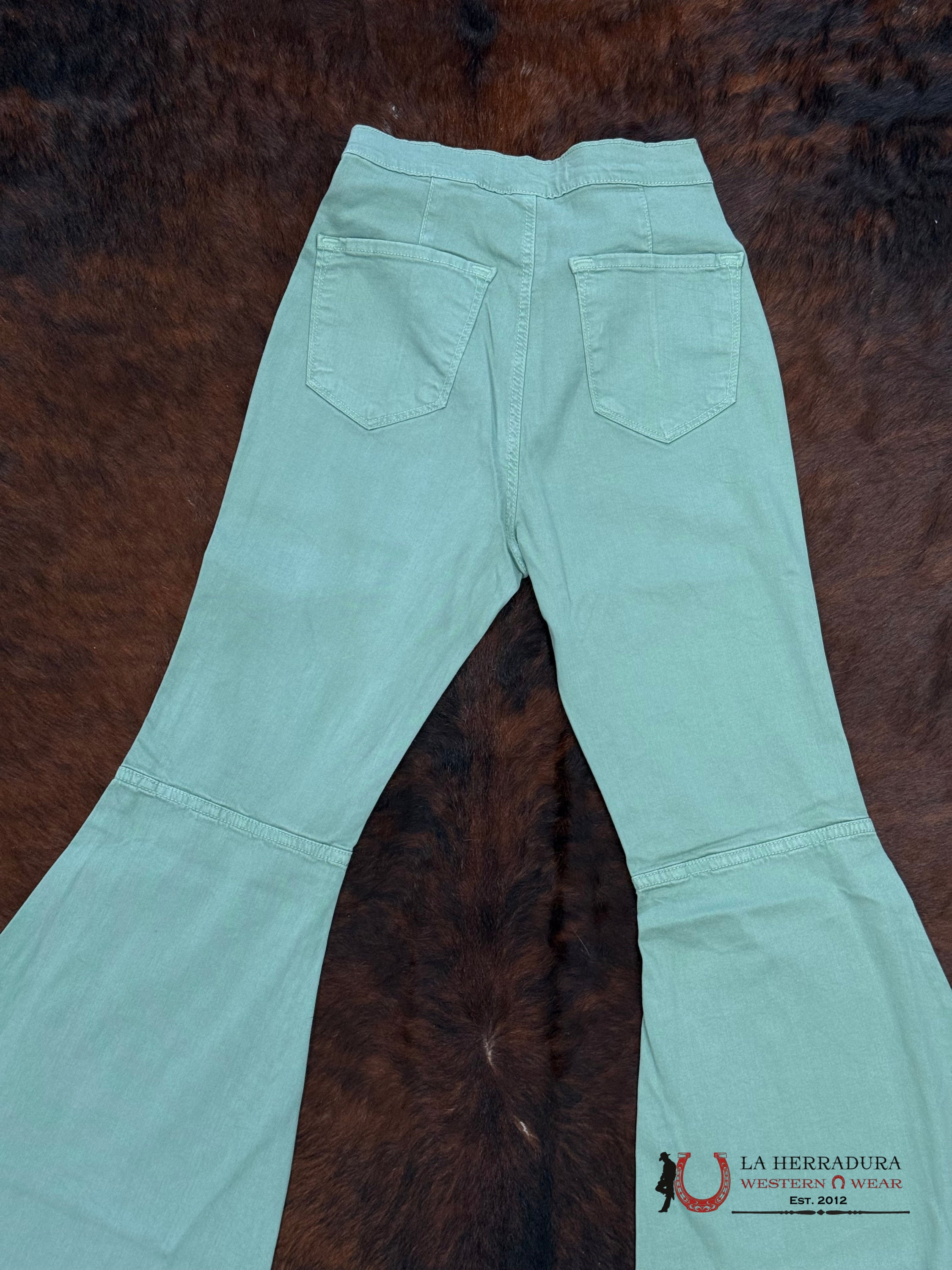 VIBRANT MINT GREEN FLARE JEAN-P5079 ROCK&ROLL JEANS WOMEN