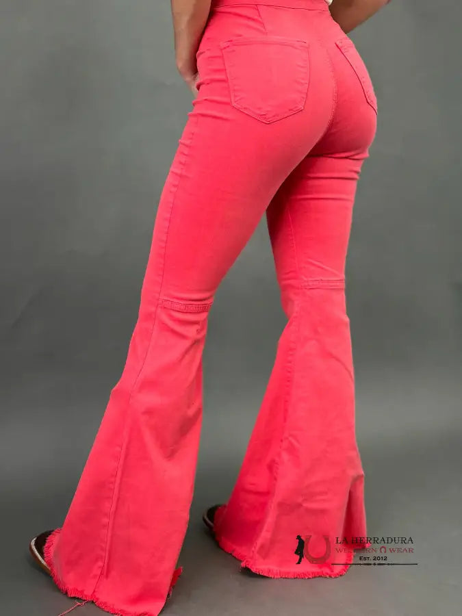 Vibrant Peach Orange Flare Rock&Roll Jeans Women